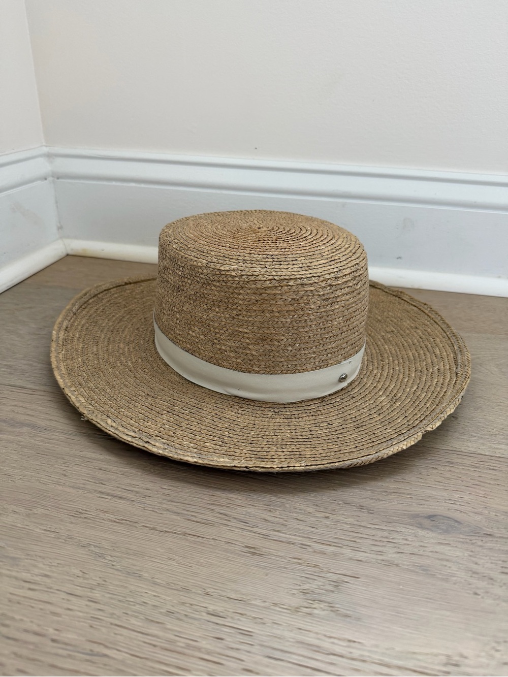 Janessa Leone Natural Straw Wide-Brim Hat with Cream Band